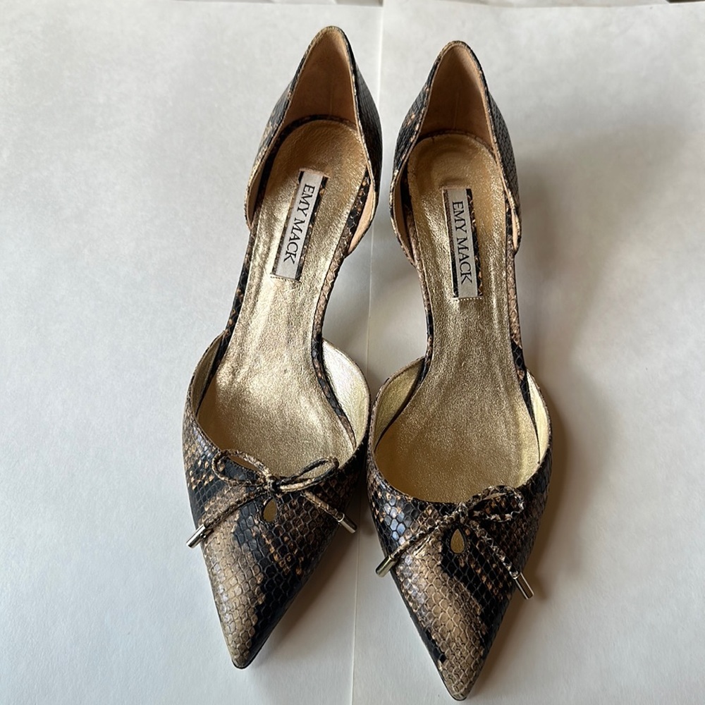 EMY MACK tan brown snake pumps